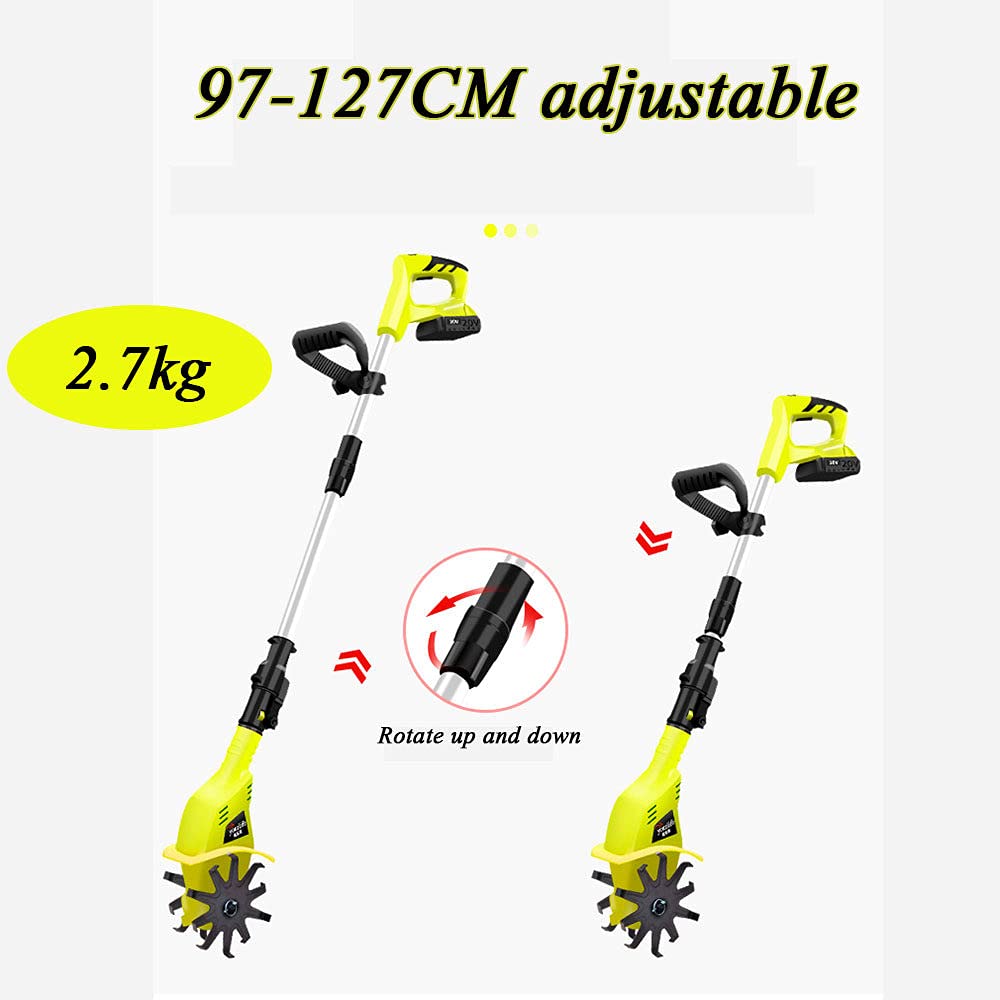 Motoazada de Jardín, Pequeñas Motoazadas para Jardines Inalámbricas, con Batería de Litio de 4000mah y Cargador, Mango Ajustable, Cultivador Portátil para Jardines, Huertas, Invern