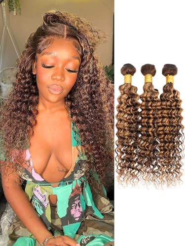 AUROO 12A Honey Blonde Highlight Deep Wave Bundles Human...