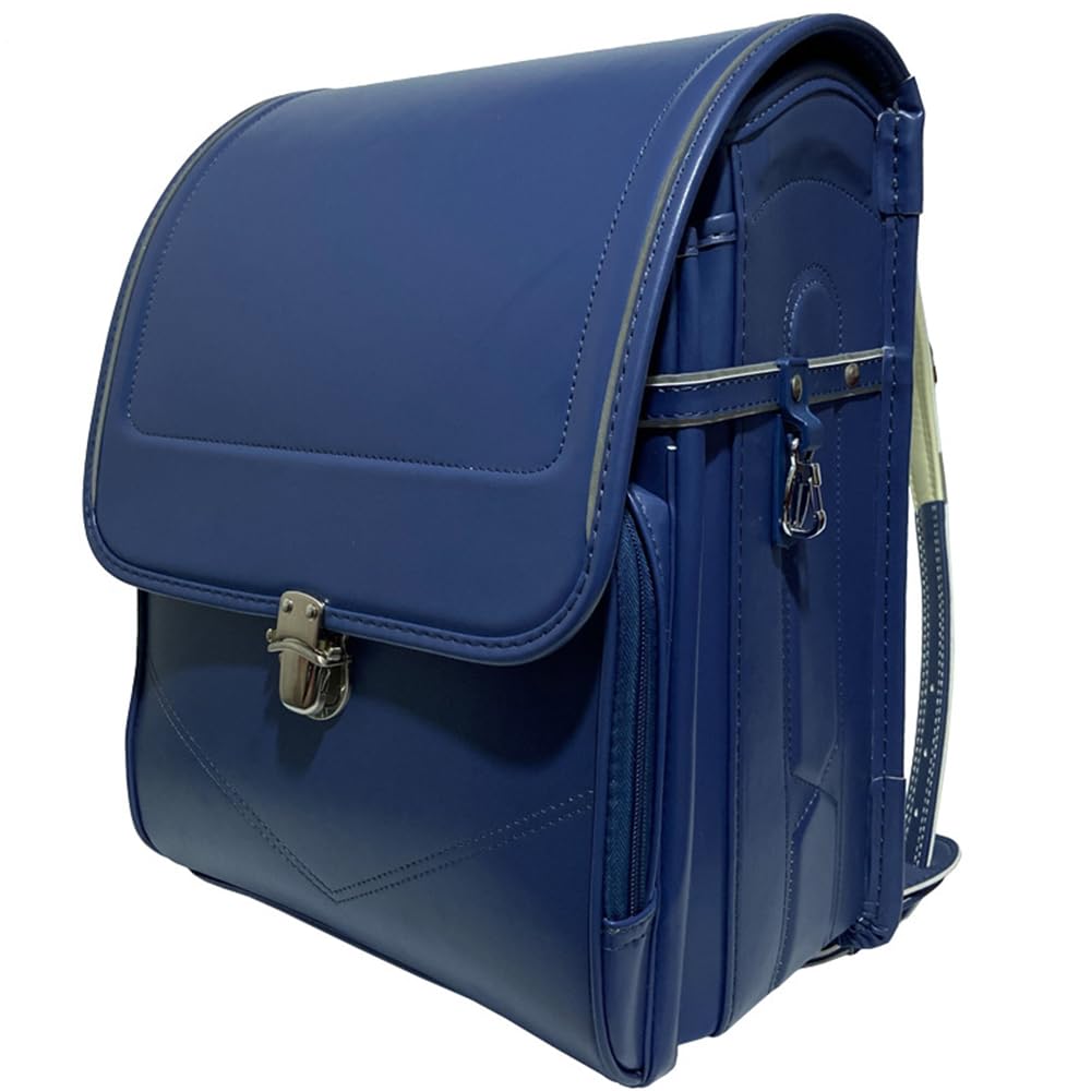ZCBYBT Randoseru Ransel School Bags Large Capacity Senior PU Leather Light Weight Backpack, for Boys Girls,Blue,37 * 28 * 20cm