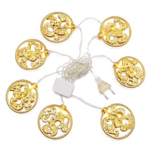 Image of MoonlitDreams Om LED String Lights, 3 Meter Metallic 3D Om Pendant Decorative Lights, Warm White Fairy Lights for Pooja Room, Mandir, Diwali & Festive Home Decoration (Plug-in)