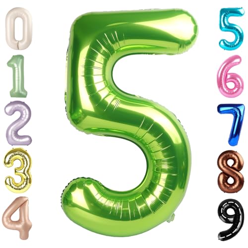 Image of 5 Balloon Numbers, 40In Green Balloons for Party Birthday Decorations | Eye-catching Appearance, Perfect Decorative Centerpieces, Convenient Self-sealing Structure, Widely for Various Occasions
