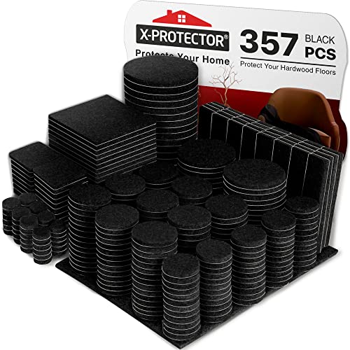X-Protector 357 Pcs Black Felt Furniture Pads - Huge Quantity of Anti-Scratch, Heavy Duty Floor Protectors for Hardwood, Tile, Laminate - Suitable for Chairs, Tables, Sofa, Bed, Cabinet, Ottoman