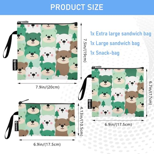 Bolsas Reutilizables para Snacks Verde Cartoon 3 Piezas miniatura 3