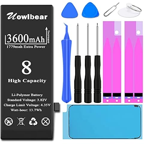 uowlbear Battery for iPhone 8 3600mAh, Replacement Battery for A1906 A1905 A1863 with Complete Replacement Kits, 2 Set Adhesive Strips and Seals - 0 Cycle High Capacity Extra Power Cover