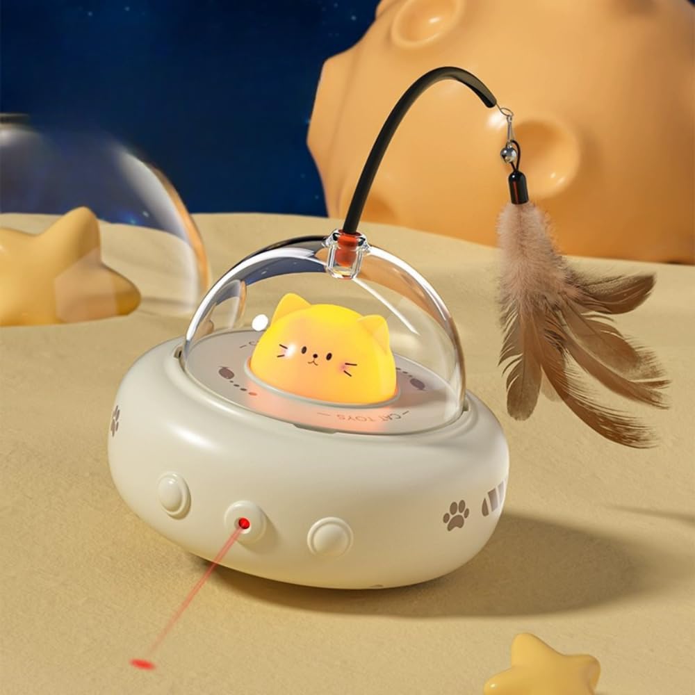 Jouet Interactif pour Chat Jouet Automatique avec Laser Rotatif, Plume Suspendue, Lumière LED, Détecteur Intelligent – pour Chats et Chatons , Stimulation Physique et Mentale – Fonctionne Jour et Nuit