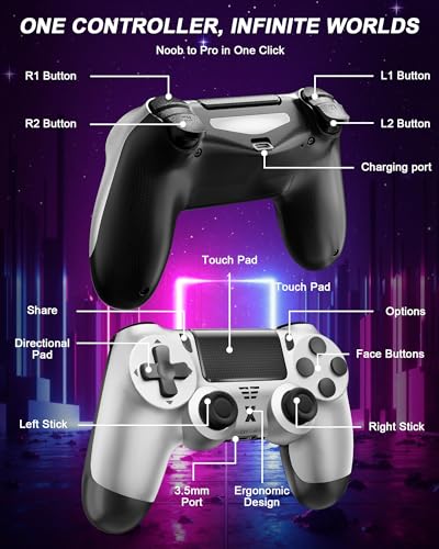 Image of Puiseno Wireless Controller for PS-4, Dual Vibration Game Joystick /Speaker /3.5mm Audio Jack Headphone /Motion Sensing,Upgraded Six-Axis Sensor, Compatible with PS4 /Slim /Pro Console /PC (2)