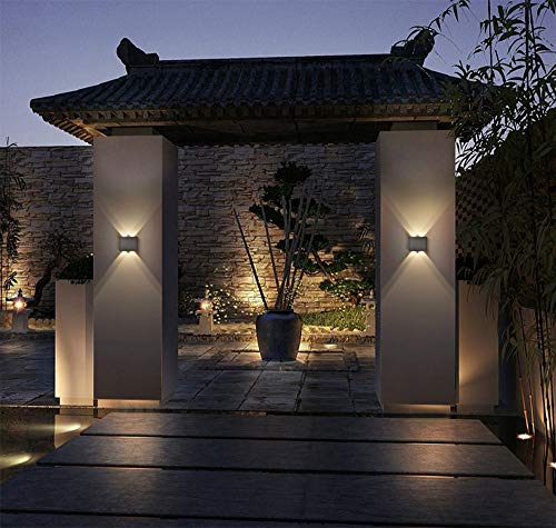 Image of Modern LED IP65 Waterproof Exterior Wall Lamp with Backing Plate, 8W 86V-265V Warm White 3000K Aluminum Indoor Outdoor Surface Mount Rainsafe Matte Black Up Down Porch Staircase Hallway Garage