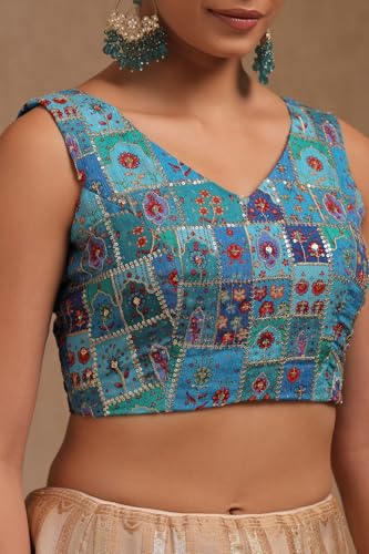 Image of Soch Womens Georgette Floral Print Padded Blouse with Zari
