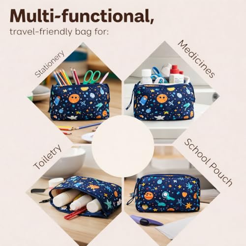 Image of 3 Zip Toileteries Organizer | Multipurpose All-in-One Compact, Foldable, Durable, Lightweight, Waterproof, Bag | Travel Friendly Pouch Ideal for Medicines & Toiletry (Outer Space Print)
