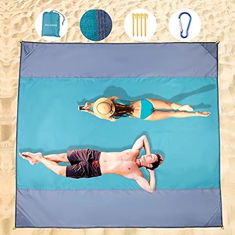 Wzlemom picknickdecke wasserdicht, 210x200cm Extra groß, Stranddecke Sandfrei, Strandmatte Mit 4 Ablageecken Stranddecke Wasserdicht, Campingdecke Ultraleicht kompakt für den Strandurlaub, Campen Cover
