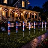 8PC 4th of July Decorations Outdoor, Solar American Flag Stake Pathway Pole Lights, Patriotic Red White and Blue LED Lights, Perfect for Memorial Day and 250th Anniversary Lawn Decorations
