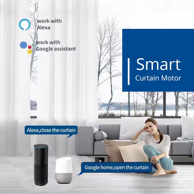 Image of Kerr Plastic Smart Motorised Curtain Motor, Tuya Zigbee, Supports One Touch, Remote, APP & Voice Control, Compatible with Alexa and Google Home, White