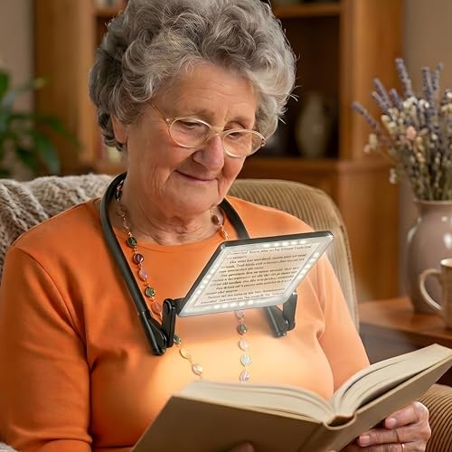 Magnifying Glass with Light for Reading Hands Free Neck Magnifier 3-in-1 Wearable Handheld Stand Large Rectangular Lens 4.66.5 Dimmable 3 Color LED Light for Close Work