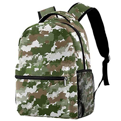 Sac à dos pour garçons et filles aquarelle camouflage vert gris avec poches