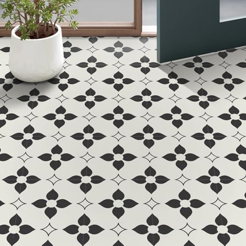 MORCART Peel and Stick Floor Tile Star Waterproof Vinyl Flooring DIY Flooring for Bathroom, Kitchen, Fireplace, Pet House, Stairs, Bedrooms, Wall, Store(20PCS,7.87" x 7.87",Black+White) by MORCART - Image 3