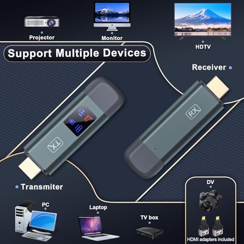 Image of TTQ Wireless HDMI Transmitter and Receiver, Wireless HDMI Extender 4K Supported, Metal Housing, LED Display, 100FT Range, 2.4G&5G, for PC /Laptop /Camera /HDTV /Projector /TV Box