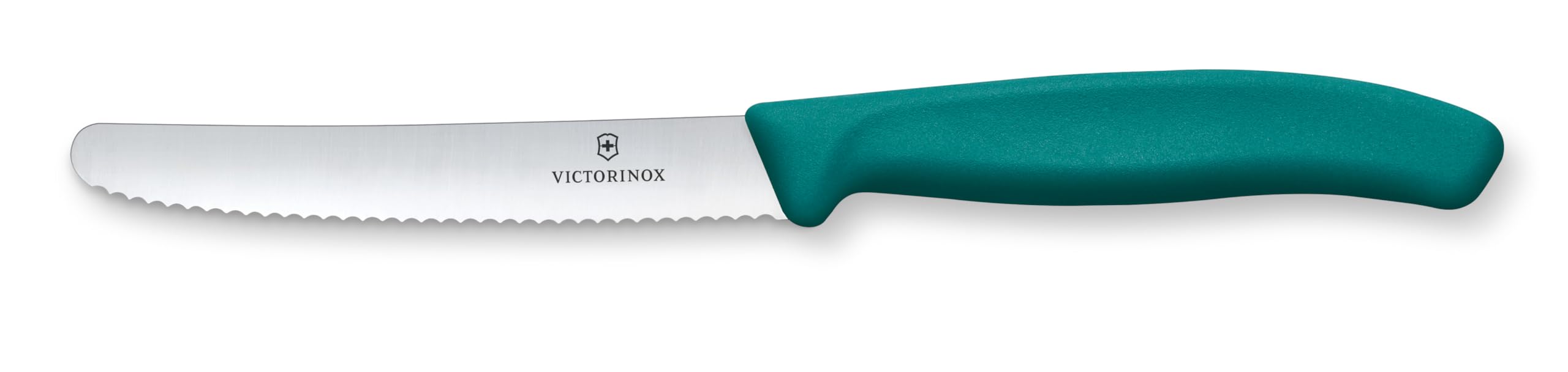 Victorinox Swiss Classic Lot de couteaux à tomates et de table pour pros, 6 pièces, Tranchant denté, Lames tranchantes, 11 cm, Poignées plastique solides, Vert