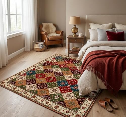 Image of DECOMIZER 5x7 Feet Premium Carpet for Hall | Rug Runner and Carpets for Bedroom /Living Area /Home with Anti Slip Backing | Machine Washable - Multicolor Zig