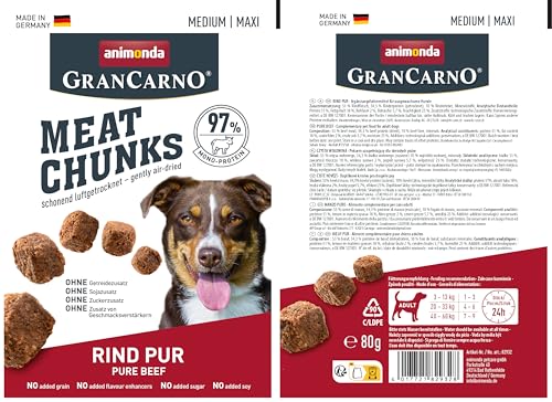 animonda GranCarno Meat Chunks Rind pur (80g), purer Fleisch Premium Hundesnack für mittlere und große Erwachsene Hunde, getreidefreie Hundeleckerlis für ausgewachsene Hunde