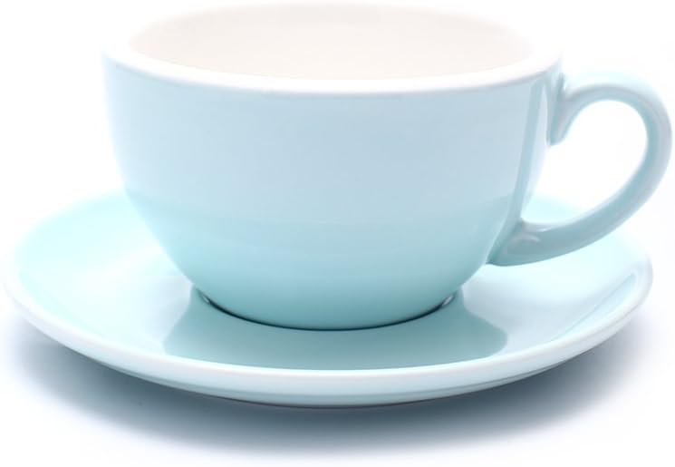 Cappuccino Barista Latte Art Cup and Saucer New Bone China for Coffee Shop (Glossy Light Blue, 8.5 oz)
