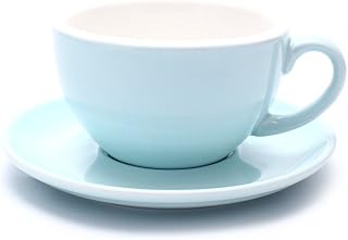 Coffeezone Cappuccino Barista Latte Art Cup and Saucer New Bone China for Coffee Shop (Glossy Light Blue