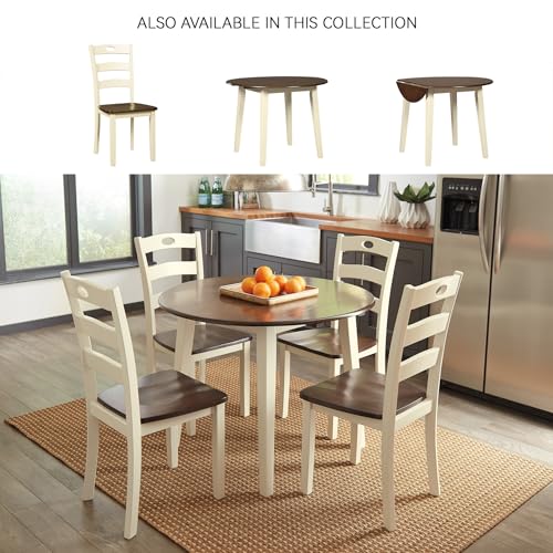 Image of Signature Design by Ashley Round Drop Leaf Dining Table, Cream /Brown