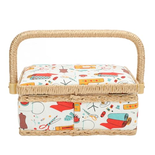 Sewing Basket Sewing Supplies Sewing Basket Polyester Fabric Sewing Supplies Organizer with Removable Plastic Tray for Needle Thread Scissors