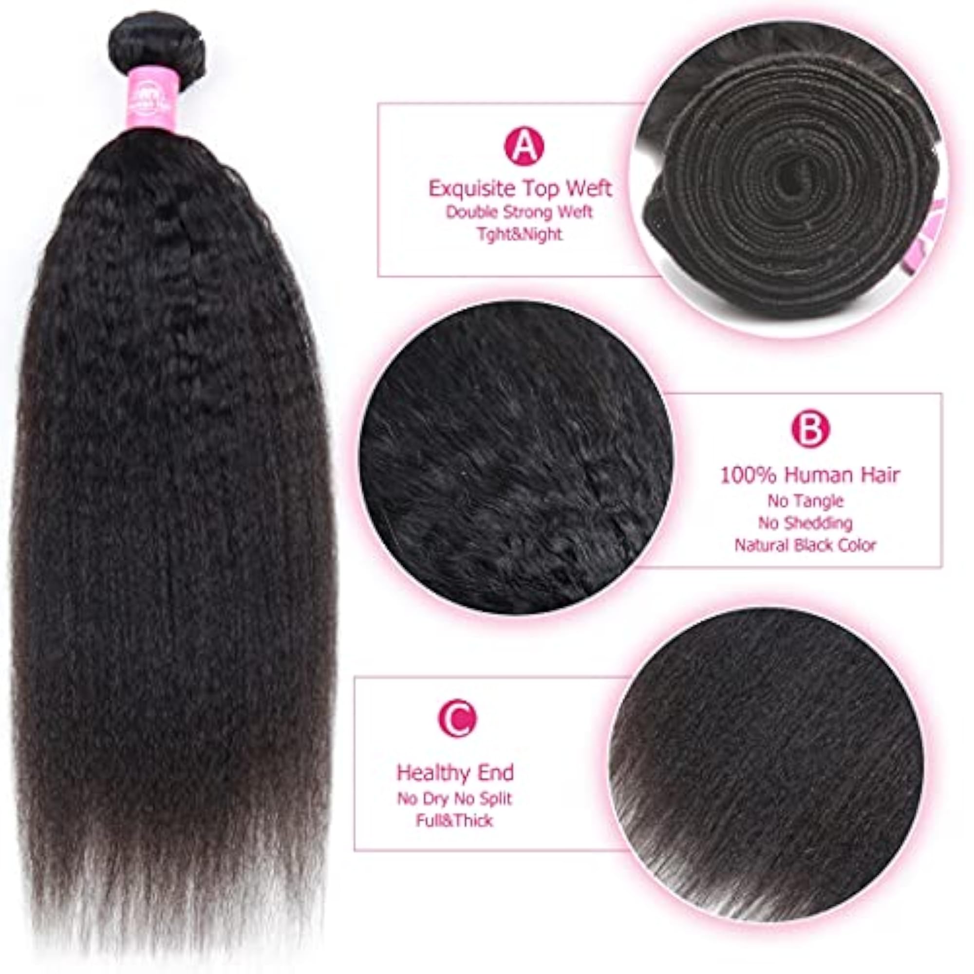 Kinky Straight Bundles with Closure, Brazilian Human Hair