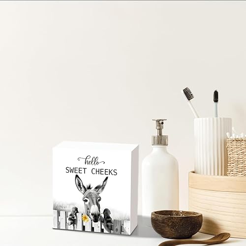 Miniatura 5 de Letrero decorativo con texto en inglés Hello Sweet Cheeks, divertida decoración de baño para el hogar, hogar, baño, estante de baño, decoración de