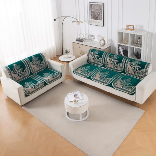Image of HOKIPO Mehfil Teal Premium Chenille Jacquard Sofa Cover 5 Seater - (3+2) for Seat & Back | 'Royal Aangan Series' (IN-1008-L7*2 + IN-1007-L7*2)