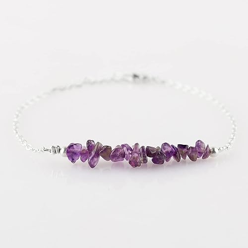 Miniatura 2 de TGH Natural Clear Quartz Chips Bar Bracelet, Healing Crystal, Silver Plated Raw Beads Bracelet, 7+1 inch Adjustable Chain, Gift For Her (Clear