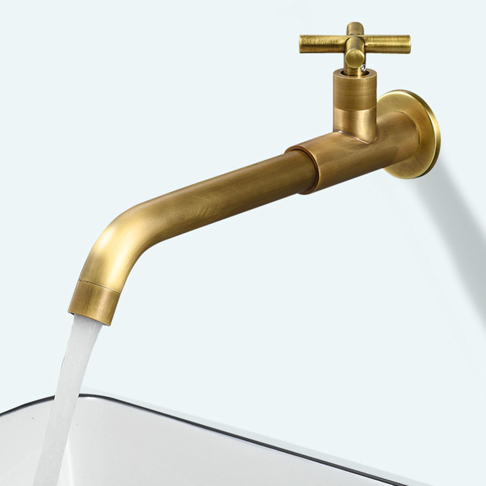 Grifos para Lavabos de Baño Antiguo Grifo de Fregadero de Latón Grifo de Lavabo Agua Fria de Pared Grifo Cocina Fregadero Caño Largo Grifo Giratorio,Color Antiguo,23Cm