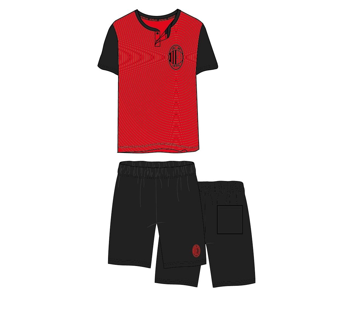 Pigiama Uomo Corto Mezza Manica In Cotone Ac Milan Art. J20 2030 (Rosso, L) - 4