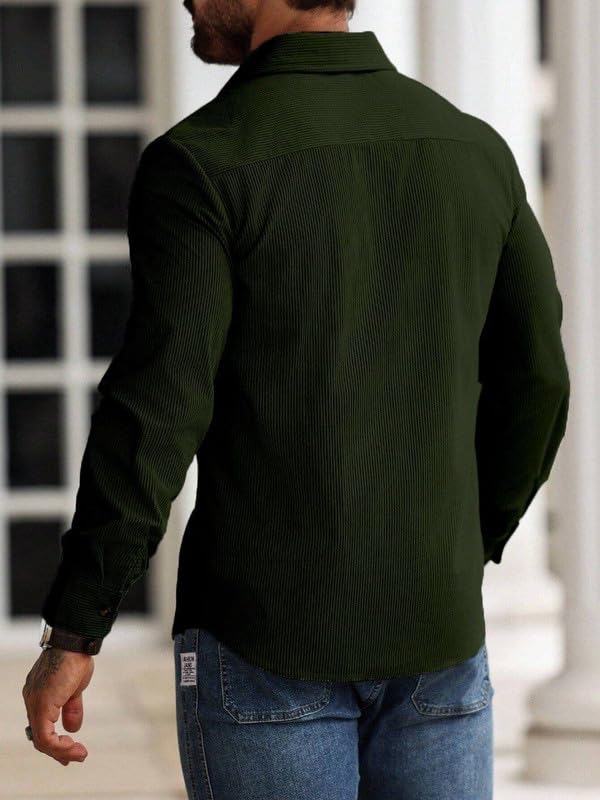 Image of Men Corduroy Casual Jacket Full Sleeve Self Design Button Front with Spread Collar, Woven Cord Lining and Two Pockets for Casual Outings