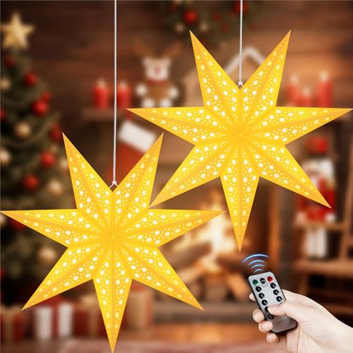 Weihnachtsdeko - LED Papierstern Beleuchtet zum Aufhängen, 2 Stück...