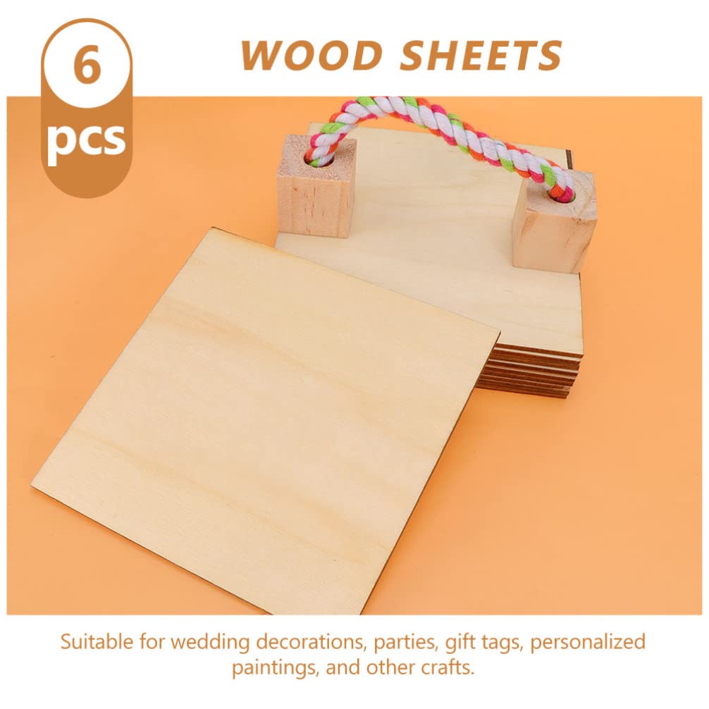 Ciieeo 6 Piezas Decoración Astillas De Madera Sin Terminar Láminas Cuadradas De Madera Para Proyectos De Bricolaje y Pintura