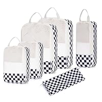 Narwey 6 Set Compression Packing Cubes for Backpack and Suitcases, Travel Organiser Packing Bags for Carry on Hand Luggage Travel Essentials Bag for Women and Girls (Checkerboard Black)