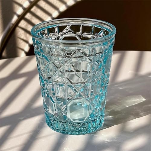 Vasos de vidrio vintage con relieve color verde oscuro y boca ancha 310 ml 4