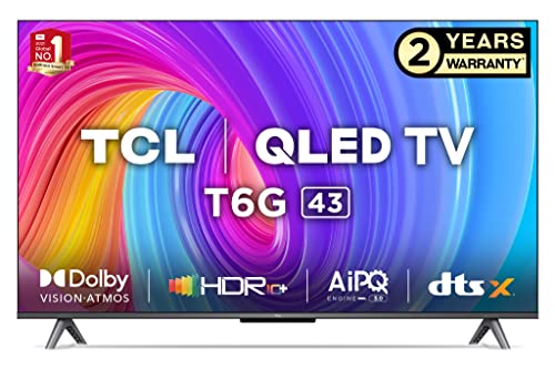 TCL 108 cm (43 inches) 4K Ultra HD Smart QLED Google TV 43T6G (Black)