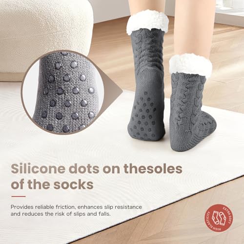 Image of Women's Fuzzy Warm Slipper Socks with Grips Cozy Fluffy House Socks Indoor Winter Non Slip