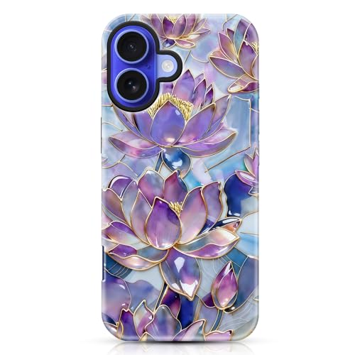 Coque iPhone 16 fleurs de lotus violettes parfaite pour le quotidien des femmes