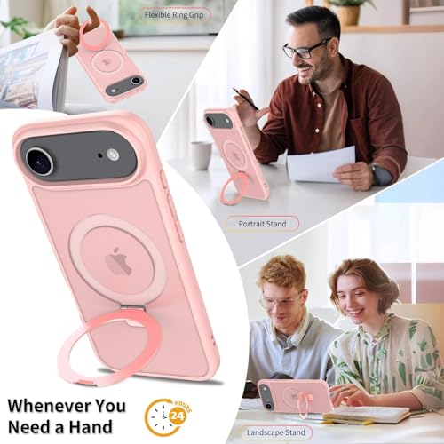 Image of Magnetic for iPhone 17 Air Case, 6.5 inch, Compatible with MagSafe, Rugged Kickstand, Not-Yellowing Military-Grade Protection, Matte Pink
