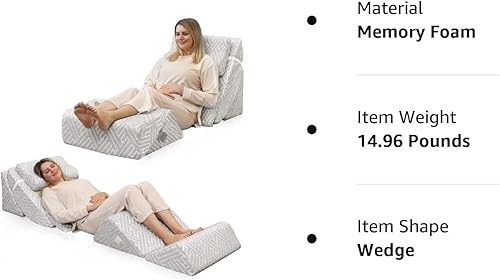 Miniatura 7 de TOLEAD Juego de 6 almohadas ortopédicas de cuña para cama espuma viscoelástica ajustable para postcirugía de espalda alivio del dolor de cuello