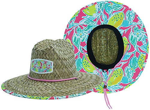Woman s Sun Hat Straw Hat with Fabric Print Lifeguard Hat Great for Beach Ocean, Cruise, and Outdoor, Malabar Hat Co. (Lemons Straw Hat)
