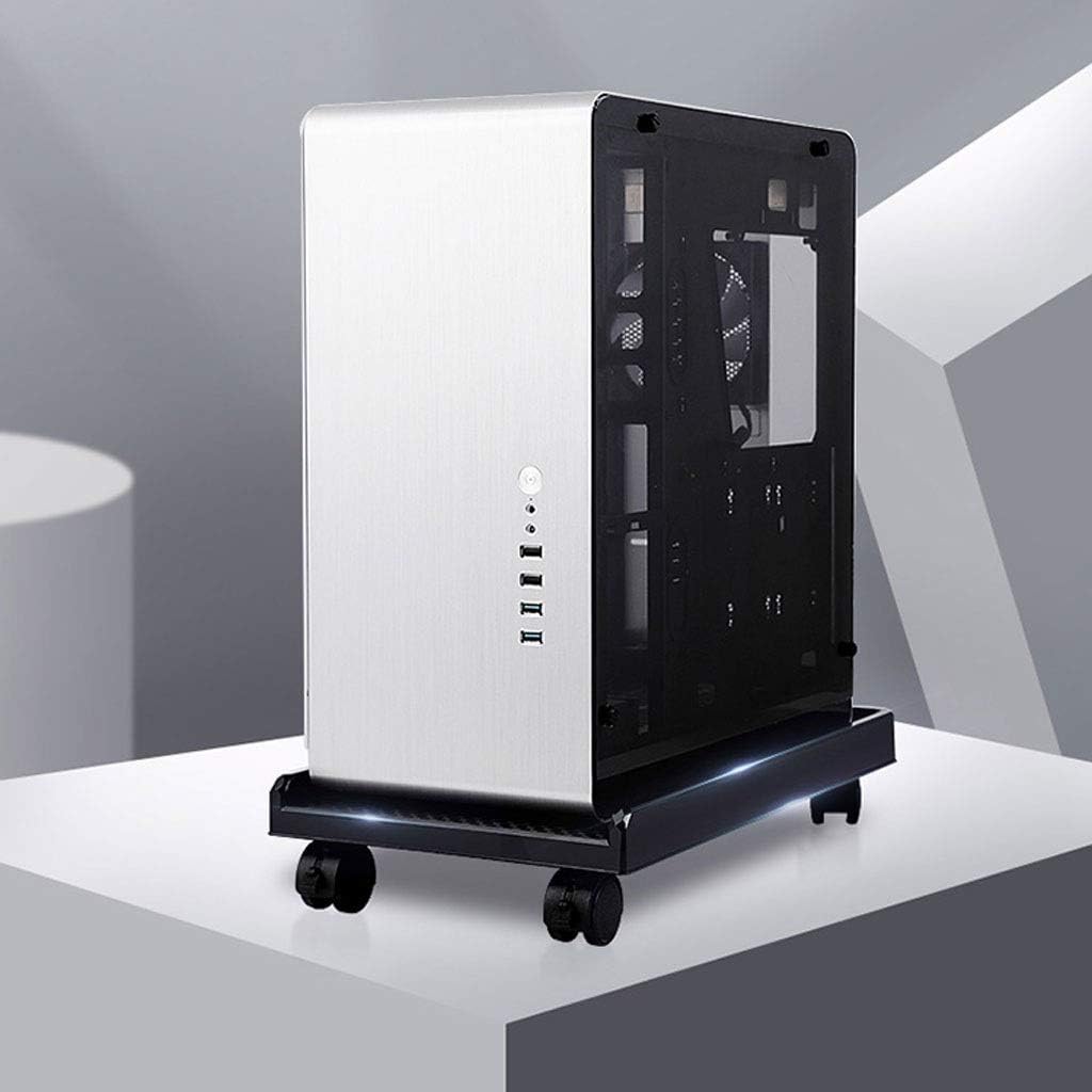 Computer Stands Movable CPU Bracket Base Tray Movable Pulley Case Shelf Home Office Simple PC Case Bracket Rack with 4 Caster Wheels 2 Colors Platforms (Color : Black) (Black)