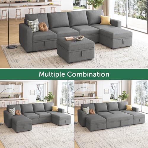 Image of HONBAY Modular Sectional Sleeper Sofa Bed, Sectional Couch with Pull Out Bed U Shaped Modular Couch with Storage Ottoman for Living Room, Dark Grey