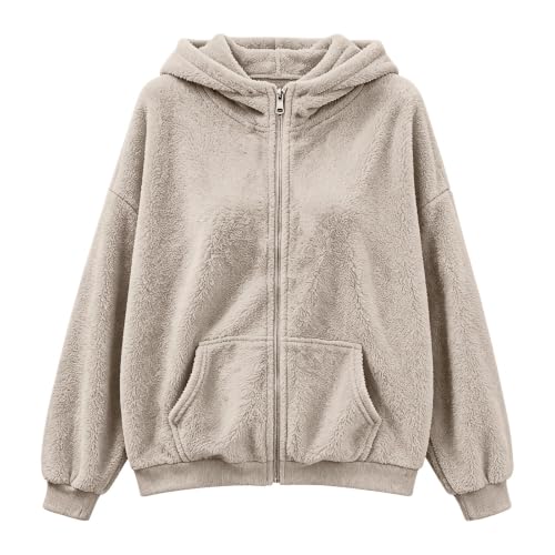 Fleece Sherpa Jacket Women Cozy Teddy Hoodie Bed Cardigan Sweater Beige - image 3