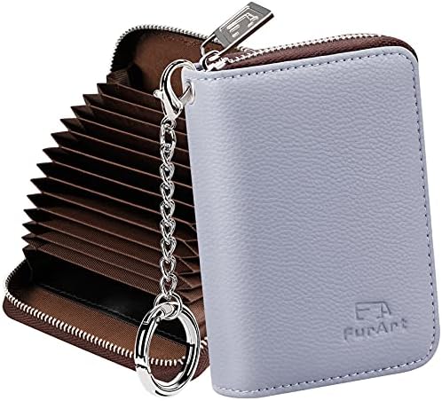 FurArt Etui na karty kredytowe dla kobiet i mężczyzn, ochrona RFID, breloczek do kluczy, portfel z zamkiem błyskawicznym, ciemnozielony, Compact, Klasyczny