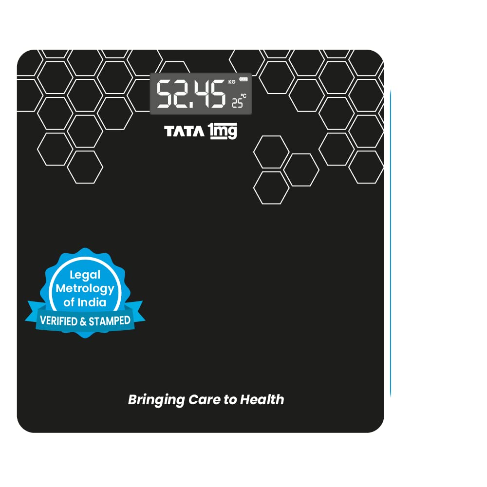 Tata 1mg Digital Weighing Scale for Home | Weight Machine with High Accuracy Sensor | Verified by Legal Metrology of India | Large Display | Anti-Skid | Wide Body Measurement Range | One Unit