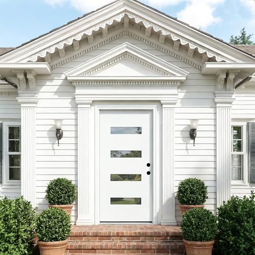 Image of Casaphoria 36 inch x 80 inch Fiberglass Entry Door Without Door Frame,Left Hand Inswing Exterior Door Slab,Contemporary Wooden Grain Knock-Down Front Door for Home Entrance, White Door Slab Only